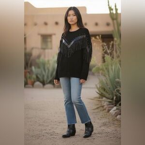 Venus Black Fringe Sweater with Studded Detail size XL